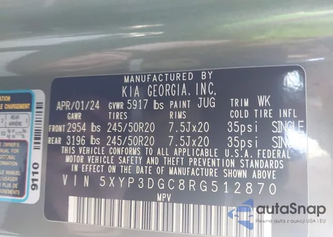 2024 Kia Telluride Ex X-Line z USA, uszkodzony, nr VIN 5XYP3DGC8RG512870